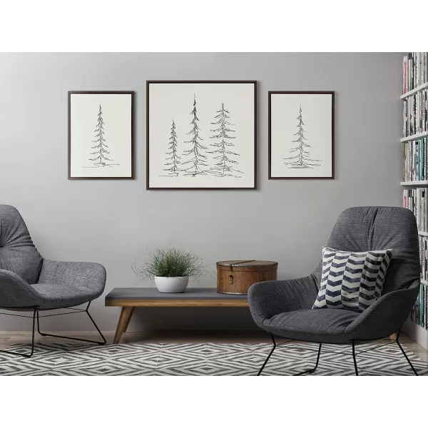 Kate and Laurel Sylvie Minimalist Evergreen Trees Sketch BW Framed Canvas Wall Art by The Creative Bunch Studio 18x40 Gray Minimal Christmas Tree Art for WallBrown