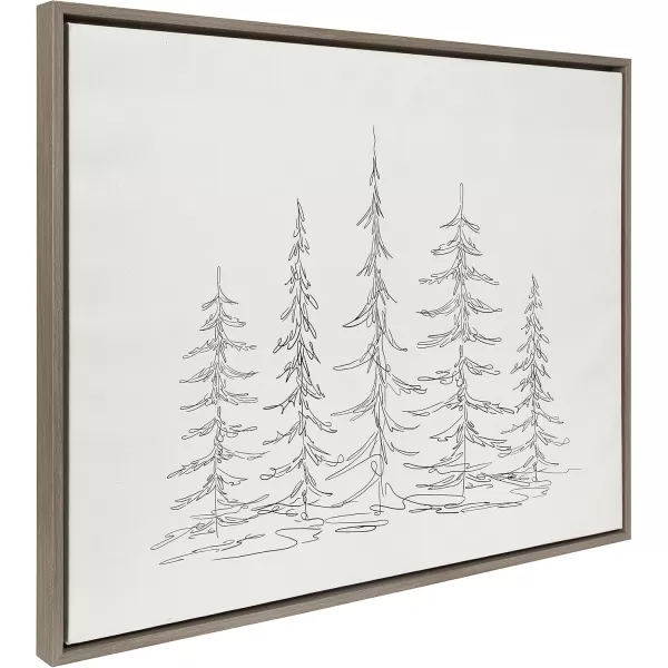 Kate and Laurel Sylvie Minimalist Evergreen Trees Sketch BW Framed Canvas Wall Art by The Creative Bunch Studio 18x40 Gray Minimal Christmas Tree Art for WallGray