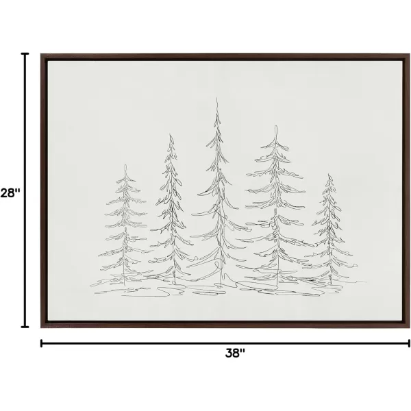 Kate and Laurel Sylvie Minimalist Evergreen Trees Sketch BW Framed Canvas Wall Art by The Creative Bunch Studio 18x40 Gray Minimal Christmas Tree Art for WallBrown