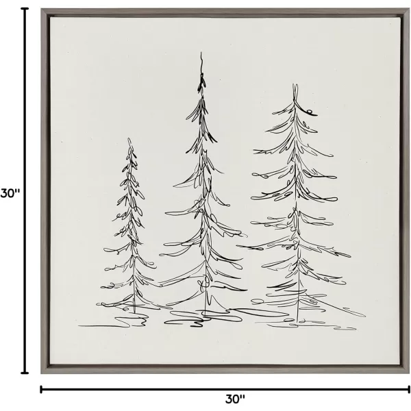 Kate and Laurel Sylvie Minimalist Evergreen Trees Sketch BW Framed Canvas Wall Art by The Creative Bunch Studio 18x40 Gray Minimal Christmas Tree Art for WallGray