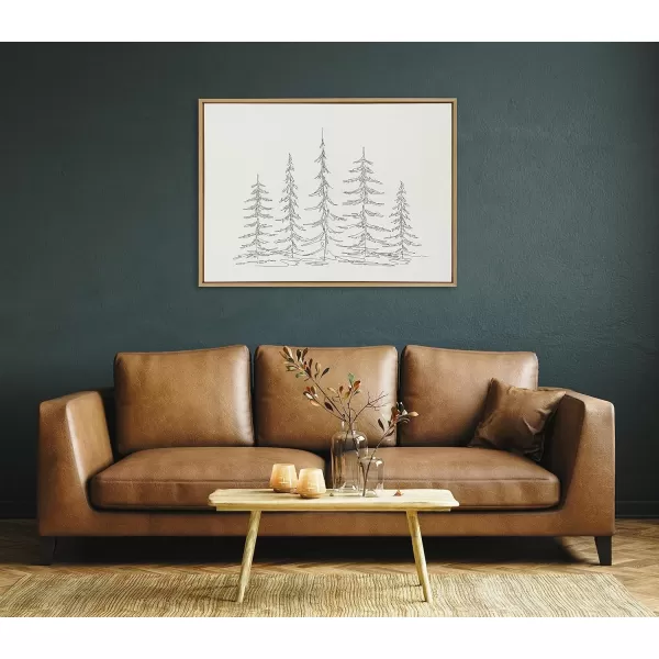 Kate and Laurel Sylvie Minimalist Evergreen Trees Sketch BW Framed Canvas Wall Art by The Creative Bunch Studio 18x40 Gray Minimal Christmas Tree Art for WallNatural