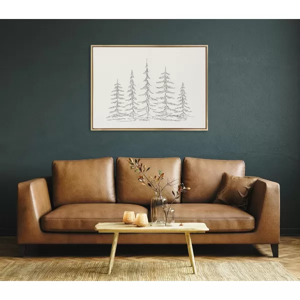 Kate and Laurel Sylvie Minimalist Evergreen Trees Sketch BW Framed Canvas Wall Art by The Creative Bunch Studio 18x40 Gray Minimal Christmas Tree Art for WallGold