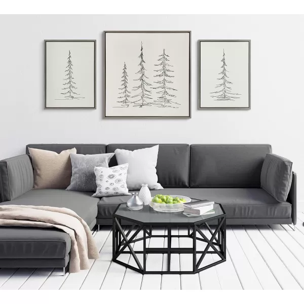 Kate and Laurel Sylvie Minimalist Evergreen Trees Sketch BW Framed Canvas Wall Art by The Creative Bunch Studio 18x40 Gray Minimal Christmas Tree Art for WallGray