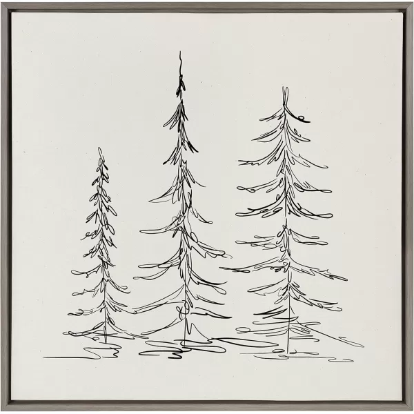 Kate and Laurel Sylvie Minimalist Evergreen Trees Sketch BW Framed Canvas Wall Art by The Creative Bunch Studio 18x40 Gray Minimal Christmas Tree Art for WallGray