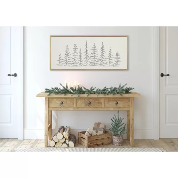 Kate and Laurel Sylvie Minimalist Evergreen Trees Sketch BW Framed Canvas Wall Art by The Creative Bunch Studio 18x40 Gray Minimal Christmas Tree Art for WallBright Gold