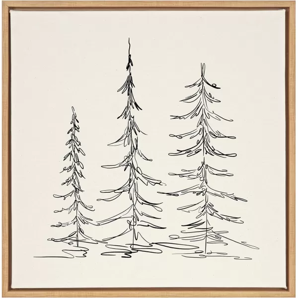 Kate and Laurel Sylvie Minimalist Evergreen Trees Sketch BW Framed Canvas Wall Art by The Creative Bunch Studio 18x40 Gray Minimal Christmas Tree Art for WallNatural