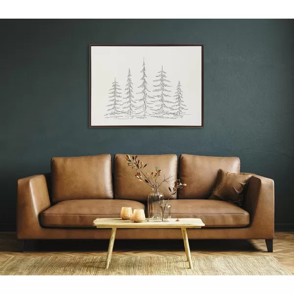 Kate and Laurel Sylvie Minimalist Evergreen Trees Sketch BW Framed Canvas Wall Art by The Creative Bunch Studio 18x40 Gray Minimal Christmas Tree Art for WallBrown