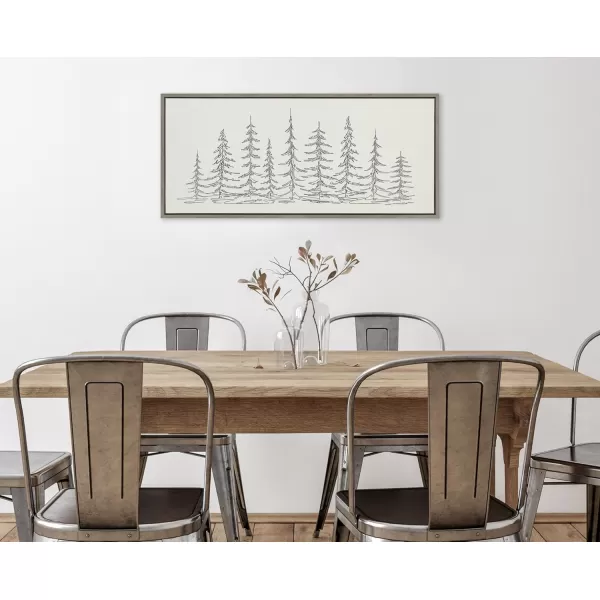 Kate and Laurel Sylvie Minimalist Evergreen Trees Sketch BW Framed Canvas Wall Art by The Creative Bunch Studio 18x40 Gray Minimal Christmas Tree Art for WallGray