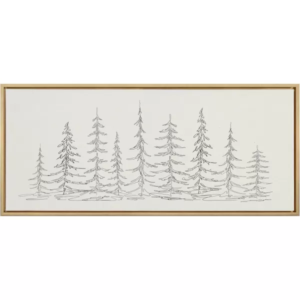 Kate and Laurel Sylvie Minimalist Evergreen Trees Sketch BW Framed Canvas Wall Art by The Creative Bunch Studio 18x40 Gray Minimal Christmas Tree Art for WallBright Gold