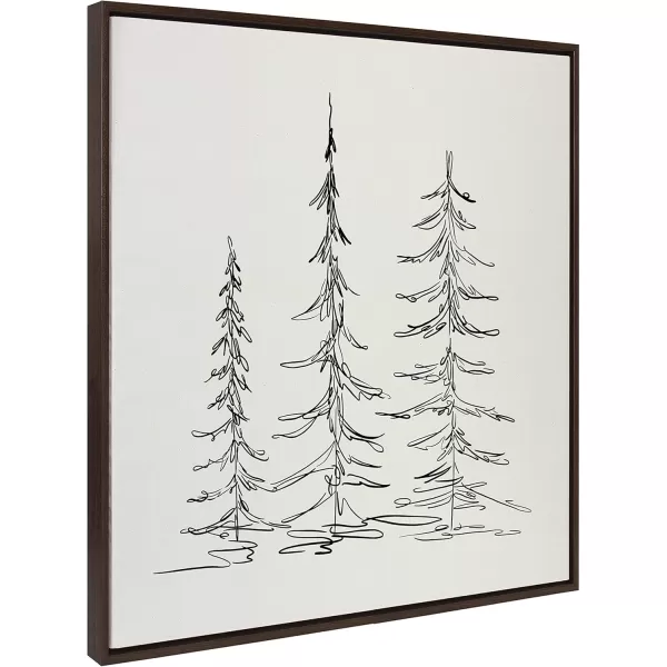 Kate and Laurel Sylvie Minimalist Evergreen Trees Sketch BW Framed Canvas Wall Art by The Creative Bunch Studio 18x40 Gray Minimal Christmas Tree Art for WallBrown