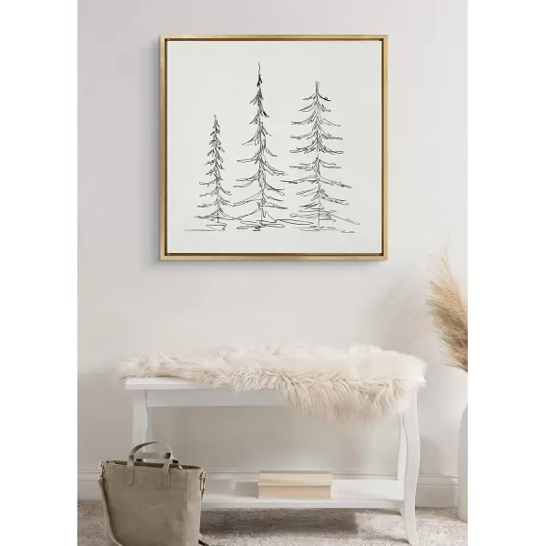 Kate and Laurel Sylvie Minimalist Evergreen Trees Sketch BW Framed Canvas Wall Art by The Creative Bunch Studio 18x40 Gray Minimal Christmas Tree Art for WallGold