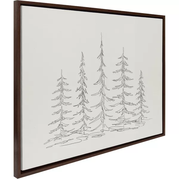 Kate and Laurel Sylvie Minimalist Evergreen Trees Sketch BW Framed Canvas Wall Art by The Creative Bunch Studio 18x40 Gray Minimal Christmas Tree Art for WallBrown