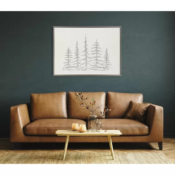 Kate and Laurel Sylvie Minimalist Evergreen Trees Sketch BW Framed Canvas Wall Art by The Creative Bunch Studio 18x40 Gray Minimal Christmas Tree Art for WallGray