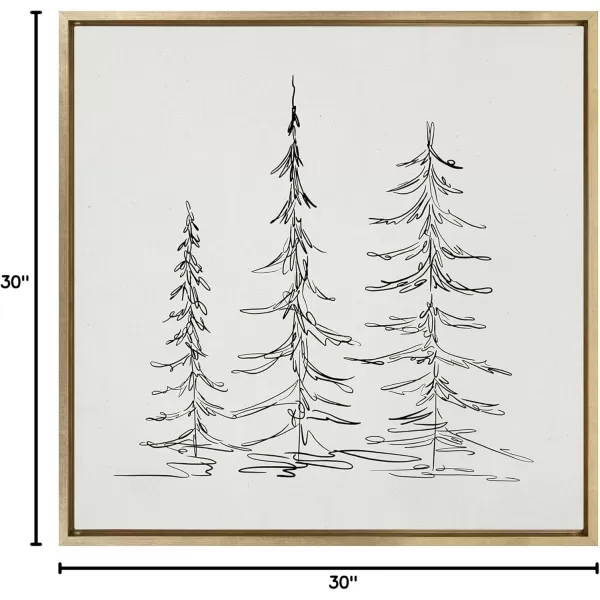 Kate and Laurel Sylvie Minimalist Evergreen Trees Sketch BW Framed Canvas Wall Art by The Creative Bunch Studio 18x40 Gray Minimal Christmas Tree Art for WallGold