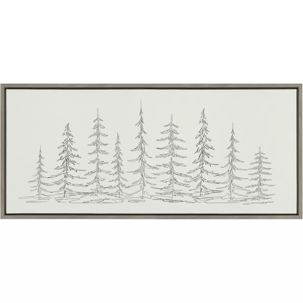 Kate and Laurel Sylvie Minimalist Evergreen Trees Sketch BW Framed Canvas Wall Art by The Creative Bunch Studio 18x40 Gray Minimal Christmas Tree Art for WallGray