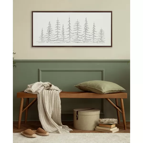 Kate and Laurel Sylvie Minimalist Evergreen Trees Sketch BW Framed Canvas Wall Art by The Creative Bunch Studio 18x40 Gray Minimal Christmas Tree Art for WallBrown