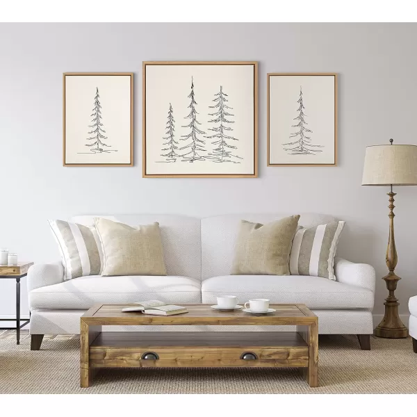 Kate and Laurel Sylvie Minimalist Evergreen Trees Sketch BW Framed Canvas Wall Art by The Creative Bunch Studio 18x40 Gray Minimal Christmas Tree Art for WallNatural