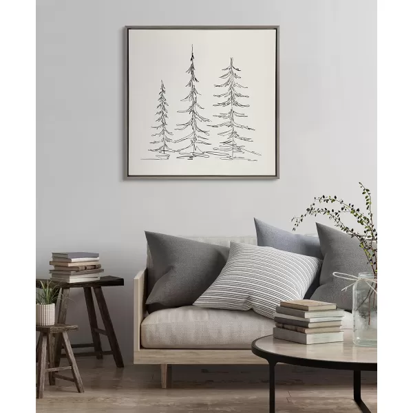 Kate and Laurel Sylvie Minimalist Evergreen Trees Sketch BW Framed Canvas Wall Art by The Creative Bunch Studio 18x40 Gray Minimal Christmas Tree Art for WallGray