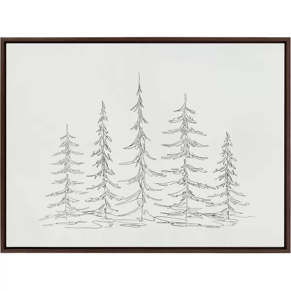 Kate and Laurel Sylvie Minimalist Evergreen Trees Sketch BW Framed Canvas Wall Art by The Creative Bunch Studio 18x40 Gray Minimal Christmas Tree Art for WallBrown