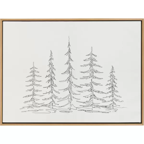 Kate and Laurel Sylvie Minimalist Evergreen Trees Sketch BW Framed Canvas Wall Art by The Creative Bunch Studio 18x40 Gray Minimal Christmas Tree Art for WallNatural