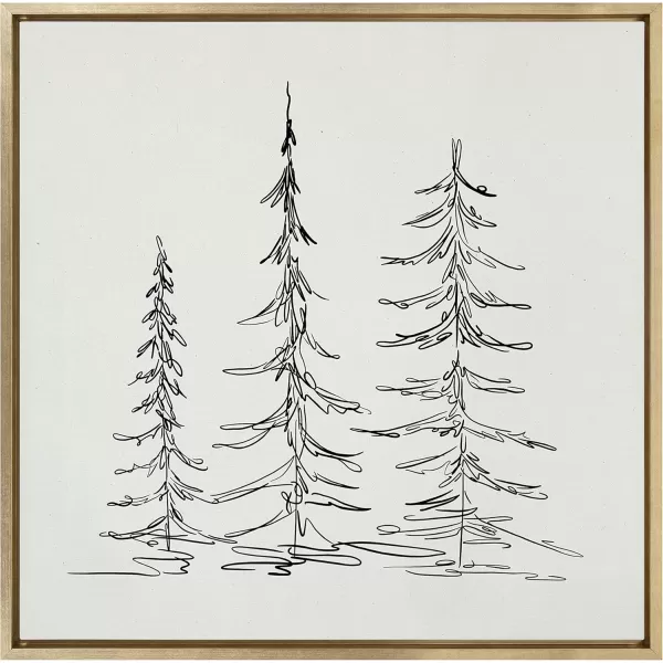 Kate and Laurel Sylvie Minimalist Evergreen Trees Sketch BW Framed Canvas Wall Art by The Creative Bunch Studio 18x40 Gray Minimal Christmas Tree Art for WallGold