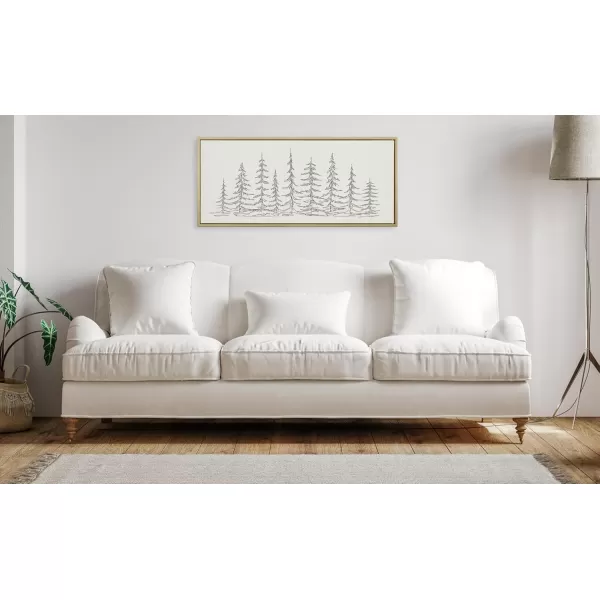 Kate and Laurel Sylvie Minimalist Evergreen Trees Sketch BW Framed Canvas Wall Art by The Creative Bunch Studio 18x40 Gray Minimal Christmas Tree Art for WallBright Gold