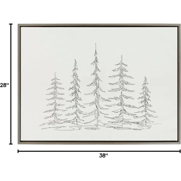 Kate and Laurel Sylvie Minimalist Evergreen Trees Sketch BW Framed Canvas Wall Art by The Creative Bunch Studio 18x40 Gray Minimal Christmas Tree Art for WallGray