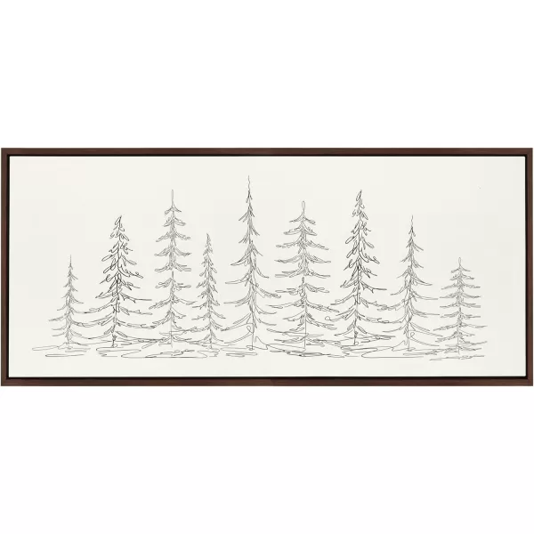 Kate and Laurel Sylvie Minimalist Evergreen Trees Sketch BW Framed Canvas Wall Art by The Creative Bunch Studio 18x40 Gray Minimal Christmas Tree Art for WallBrown