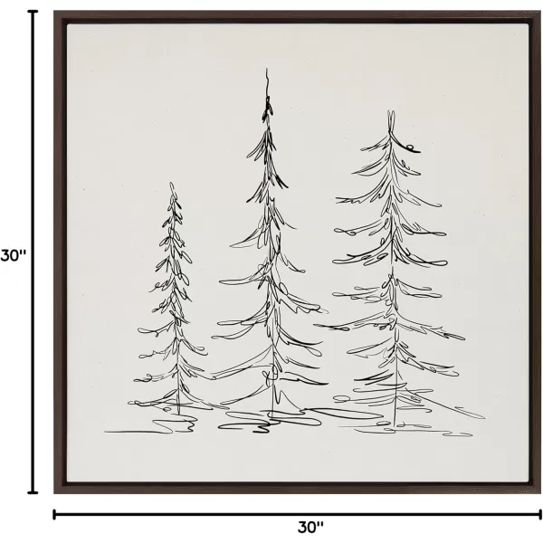 Kate and Laurel Sylvie Minimalist Evergreen Trees Sketch BW Framed Canvas Wall Art by The Creative Bunch Studio 18x40 Gray Minimal Christmas Tree Art for WallBrown