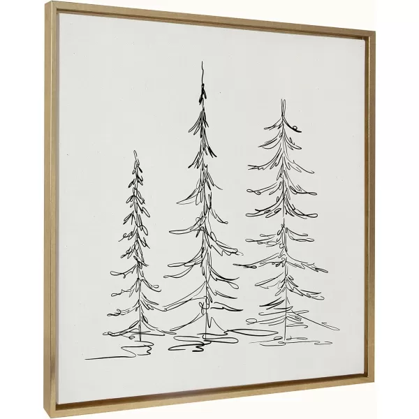 Kate and Laurel Sylvie Minimalist Evergreen Trees Sketch BW Framed Canvas Wall Art by The Creative Bunch Studio 18x40 Gray Minimal Christmas Tree Art for WallGold