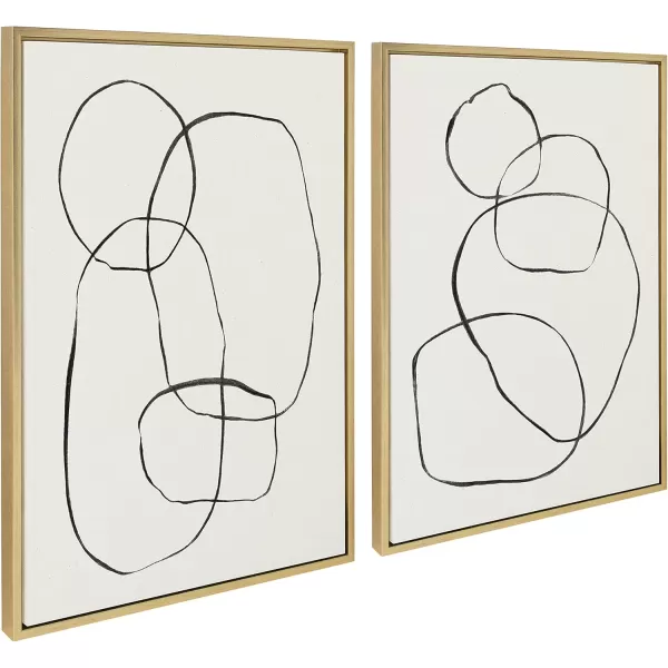 Kate and Laurel Sylvie Modern Circles and Going in Circles Framed Linen Textured Canvas Wall Art Set by Teju Reval of SnazzyHues 2 Piece 23x33 Black Decorative Abstract Art Prints for WallGold