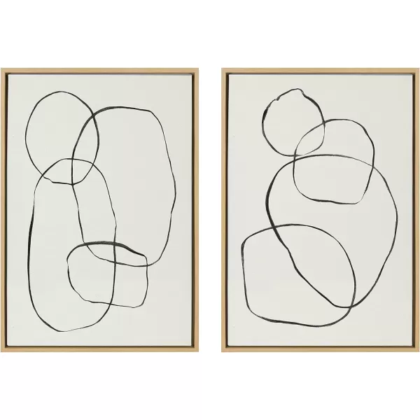 Kate and Laurel Sylvie Modern Circles and Going in Circles Framed Linen Textured Canvas Wall Art Set by Teju Reval of SnazzyHues 2 Piece 23x33 Black Decorative Abstract Art Prints for WallNatural