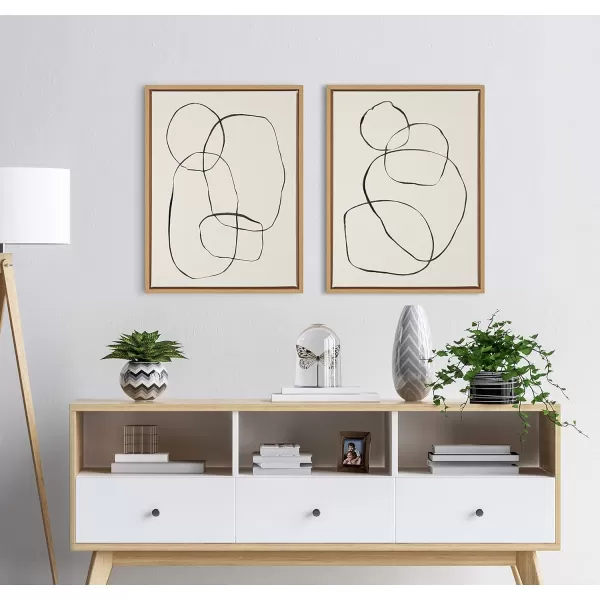 Kate and Laurel Sylvie Modern Circles and Going in Circles Framed Linen Textured Canvas Wall Art Set by Teju Reval of SnazzyHues 2 Piece 23x33 Black Decorative Abstract Art Prints for WallNatural