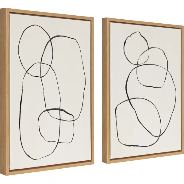 Kate and Laurel Sylvie Modern Circles and Going in Circles Framed Linen Textured Canvas Wall Art Set by Teju Reval of SnazzyHues 2 Piece 23x33 Black Decorative Abstract Art Prints for WallNatural
