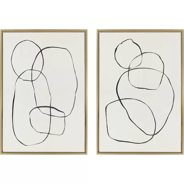 Kate and Laurel Sylvie Modern Circles and Going in Circles Framed Linen Textured Canvas Wall Art Set by Teju Reval of SnazzyHues 2 Piece 23x33 Black Decorative Abstract Art Prints for WallGold