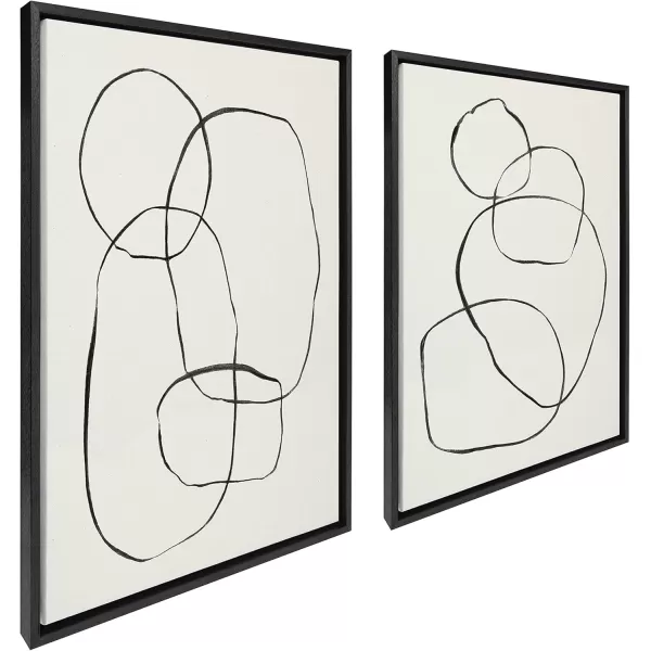 Kate and Laurel Sylvie Modern Circles and Going in Circles Framed Linen Textured Canvas Wall Art Set by Teju Reval of SnazzyHues 2 Piece 23x33 Black Decorative Abstract Art Prints for WallBlack