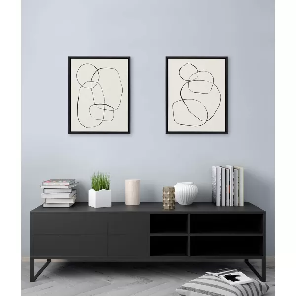 Kate and Laurel Sylvie Modern Circles and Going in Circles Framed Linen Textured Canvas Wall Art Set by Teju Reval of SnazzyHues 2 Piece 23x33 Black Decorative Abstract Art Prints for WallBlack