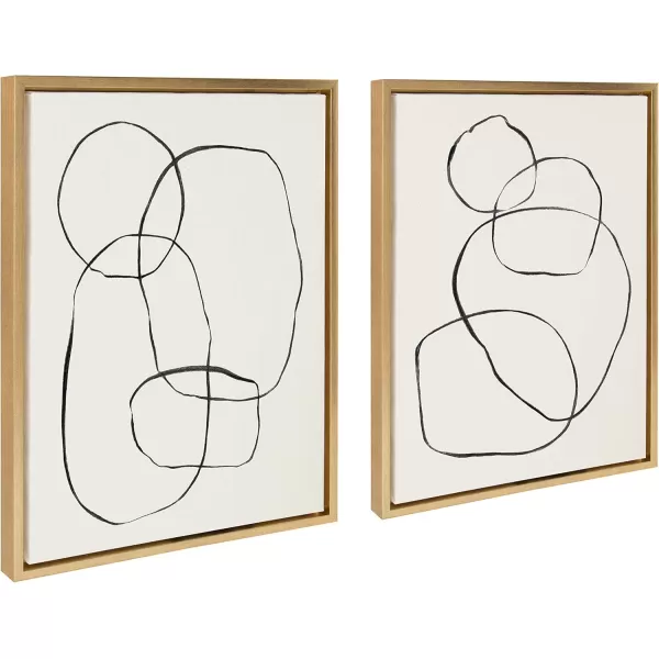 Kate and Laurel Sylvie Modern Circles and Going in Circles Framed Linen Textured Canvas Wall Art Set by Teju Reval of SnazzyHues 2 Piece 23x33 Black Decorative Abstract Art Prints for WallGold