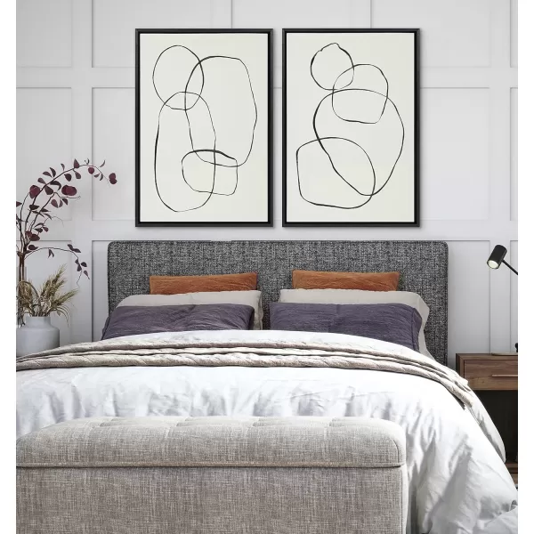 Kate and Laurel Sylvie Modern Circles and Going in Circles Framed Linen Textured Canvas Wall Art Set by Teju Reval of SnazzyHues 2 Piece 23x33 Black Decorative Abstract Art Prints for WallBlack