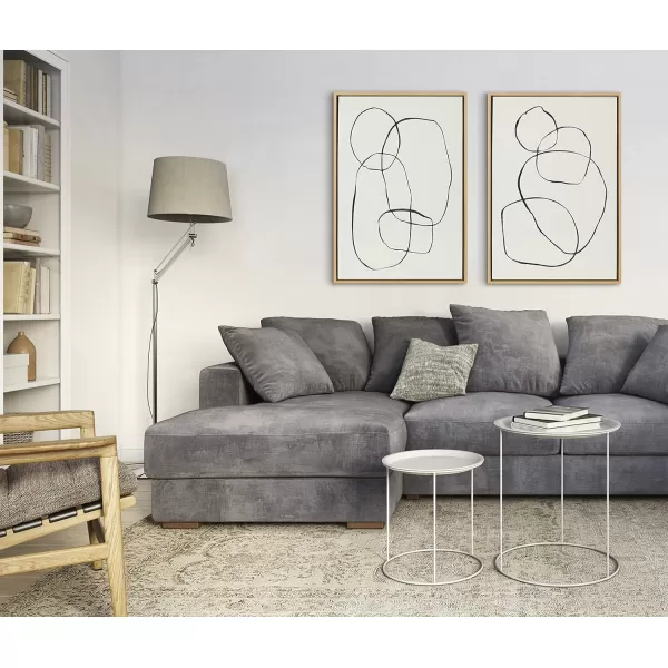 Kate and Laurel Sylvie Modern Circles and Going in Circles Framed Linen Textured Canvas Wall Art Set by Teju Reval of SnazzyHues 2 Piece 23x33 Black Decorative Abstract Art Prints for WallNatural