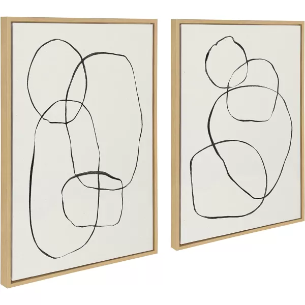 Kate and Laurel Sylvie Modern Circles and Going in Circles Framed Linen Textured Canvas Wall Art Set by Teju Reval of SnazzyHues 2 Piece 23x33 Black Decorative Abstract Art Prints for WallNatural