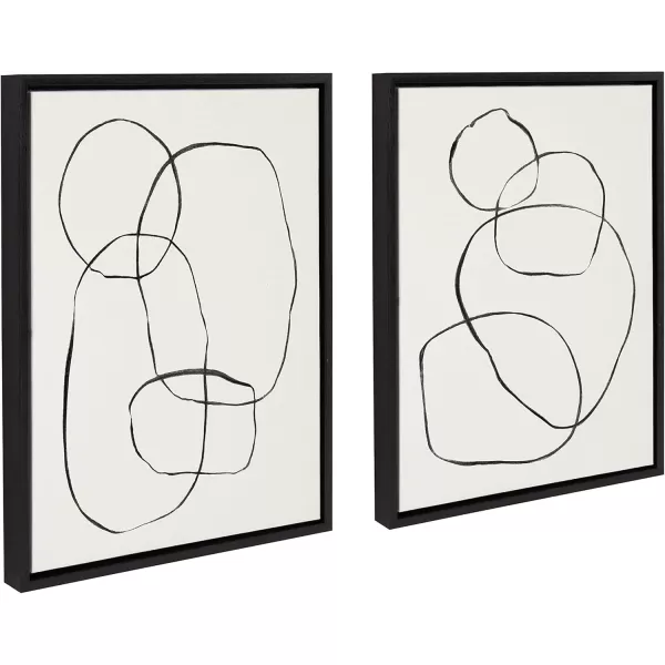 Kate and Laurel Sylvie Modern Circles and Going in Circles Framed Linen Textured Canvas Wall Art Set by Teju Reval of SnazzyHues 2 Piece 23x33 Black Decorative Abstract Art Prints for WallBlack