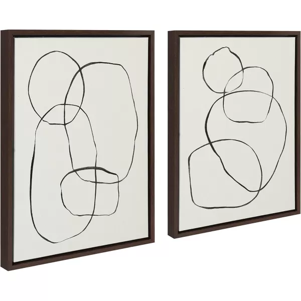 Kate and Laurel Sylvie Modern Circles and Going in Circles Framed Linen Textured Canvas Wall Art Set by Teju Reval of SnazzyHues 2 Piece 23x33 Black Decorative Abstract Art Prints for WallWalnut Brown