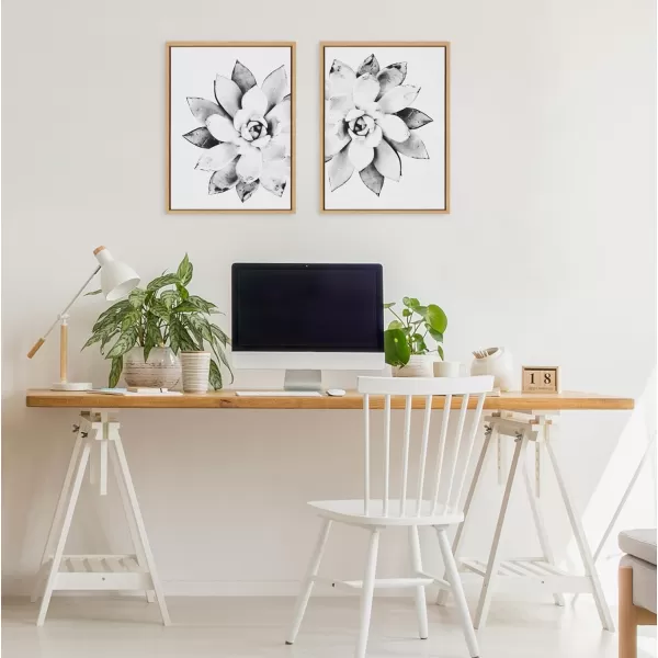 Kate and Laurel Sylvie Modern Succulent Framed Canvas Wall Art by Simon Te of Tai Prints 18x24 Natural BlackandWhite Succulent Art for WallNatural