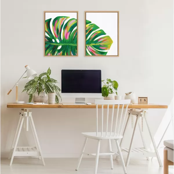 Kate and Laurel Sylvie Monstera 1 and 2 Framed Canvas Wall Art Set by Jessi Raulet of Ettavee 2 Piece 18x24 Natural Colorful Plant Leaf Art for Wall