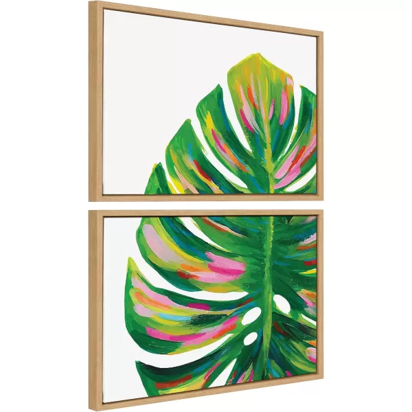 Kate and Laurel Sylvie Monstera 1 and 2 Framed Canvas Wall Art Set by Jessi Raulet of Ettavee 2 Piece 18x24 Natural Colorful Plant Leaf Art for Wall