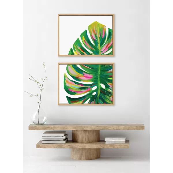 Kate and Laurel Sylvie Monstera 1 and 2 Framed Canvas Wall Art Set by Jessi Raulet of Ettavee 2 Piece 18x24 Natural Colorful Plant Leaf Art for Wall