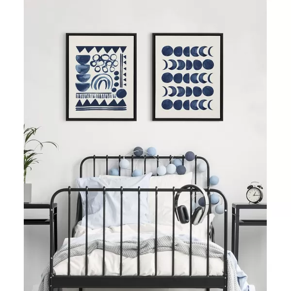 Kate and Laurel Sylvie Moon Phases Framed Linen Textured Canvas Wall Art Teju Reval of SnazzyHues 18x24 Natural Beautiful Astronomy Wall DecorBlack