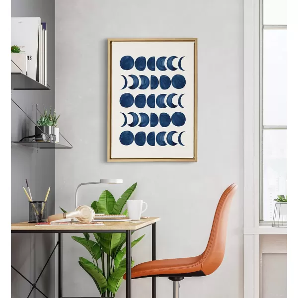 Kate and Laurel Sylvie Moon Phases Framed Linen Textured Canvas Wall Art Teju Reval of SnazzyHues 18x24 Natural Beautiful Astronomy Wall DecorGold