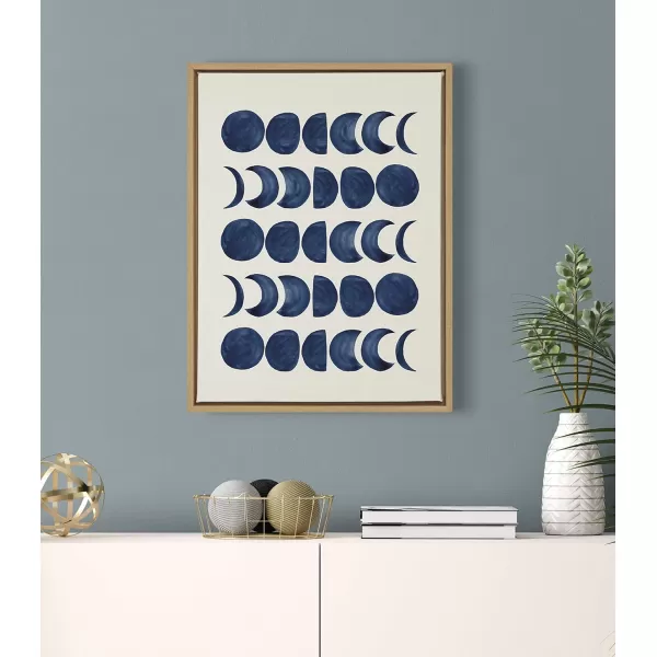 Kate and Laurel Sylvie Moon Phases Framed Linen Textured Canvas Wall Art Teju Reval of SnazzyHues 18x24 Natural Beautiful Astronomy Wall DecorNatural